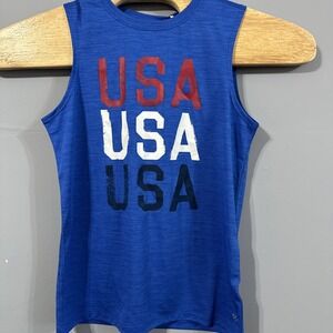 DSG Boy USA Graphic Muscle Tank Top Blue Heathered Sleeveless Athletic Shirt NWT